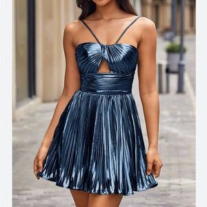 Stacees NEW Mettalic Pleated Mini Dress Prom Party NWT Sm